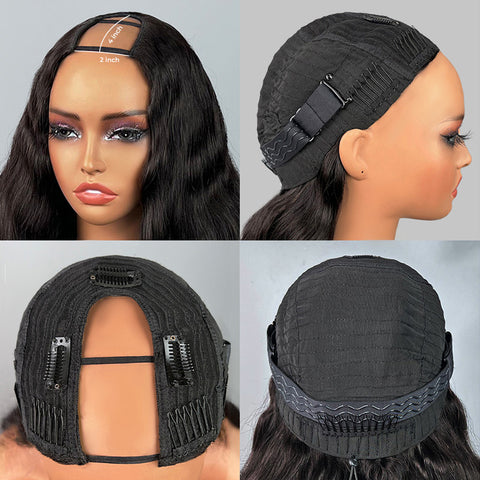 Pre Styled Butterfly Cut Layered Yaki Body Machine Made Human Hair Wigs With Drawstring 250% Density V Part Half Wig U Part Wig Available