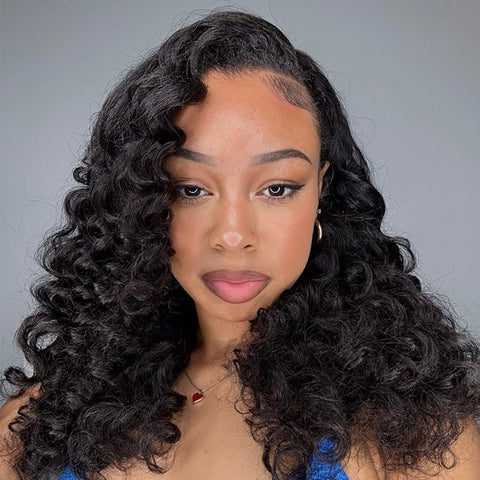 Pre Wand Curls Kinky Straight Wigs  250% Density 3 In 1 Half Wigs For Beginners Flip Over Human Hair Wig