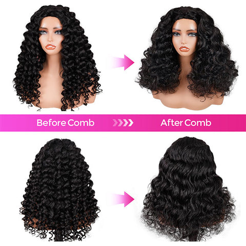 Pre Wand Curls Kinky Straight Wigs  250% Density 3 In 1 Half Wigs For Beginners Flip Over Human Hair Wig