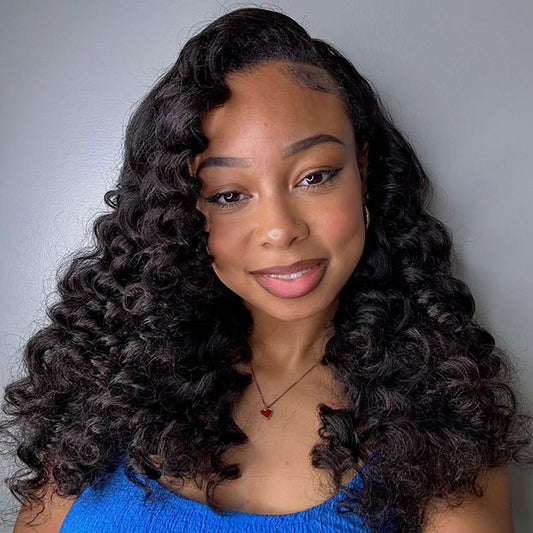 Pre Wand Curls Kinky Straight Wigs  250% Density 3 In 1 Half Wigs For Beginners Flip Over Human Hair Wig
