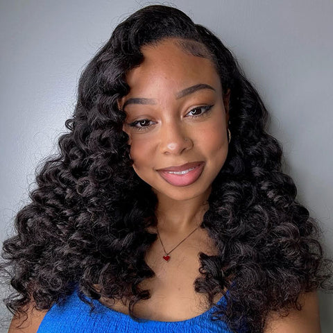 Pre Wand Curls Kinky Straight Wigs  250% Density 3 In 1 Half Wigs For Beginners Flip Over Human Hair Wig