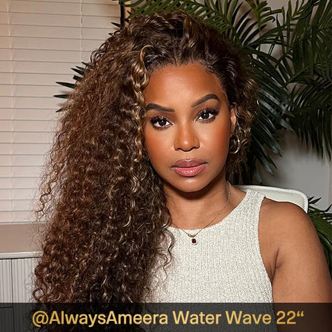 VSHOW Highlight Color Hair Water Wave Wear Go Wigs Glueless 4x6 HD Lace Wigs 180% Density