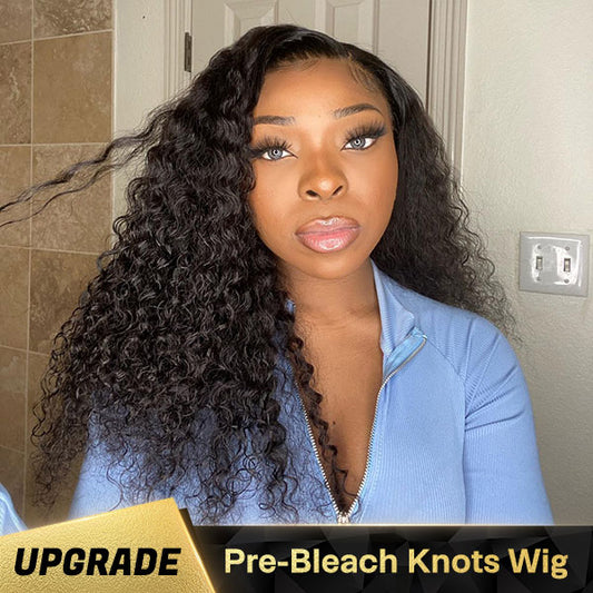 VSHOW Water Wave Human Hair 4x4/5x5 Lace Closure Wigs 150% Density Bleached Knots