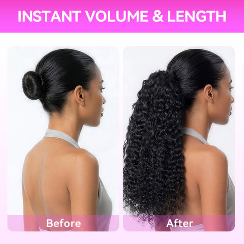 Water Wave Human Hair Ponytail With Drawatring Water Curly Hair Ponytails Human Hair Extensions For Black Women