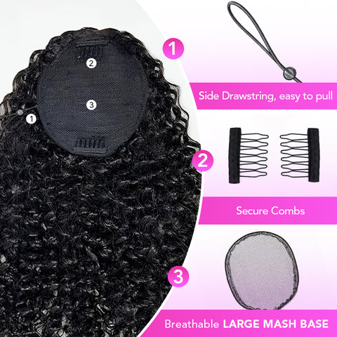 Water Wave Human Hair Ponytail With Drawatring Water Curly Hair Ponytails Human Hair Extensions For Black Women
