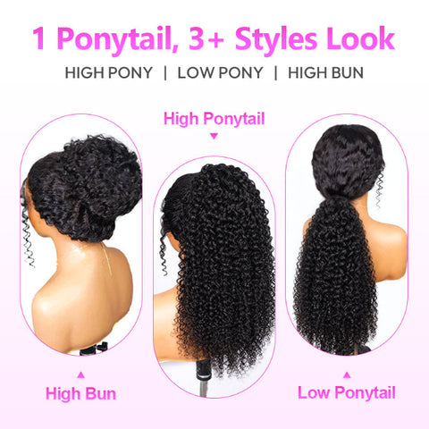 Water Wave Human Hair Ponytail With Drawatring Water Curly Hair Ponytails Human Hair Extensions For Black Women