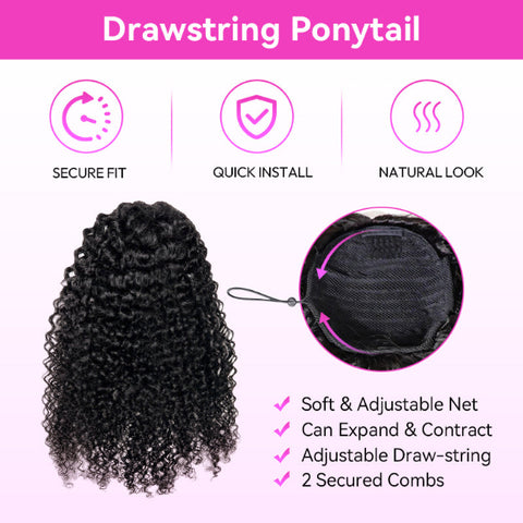 Water Wave Human Hair Ponytail With Drawatring Water Curly Hair Ponytails Human Hair Extensions For Black Women