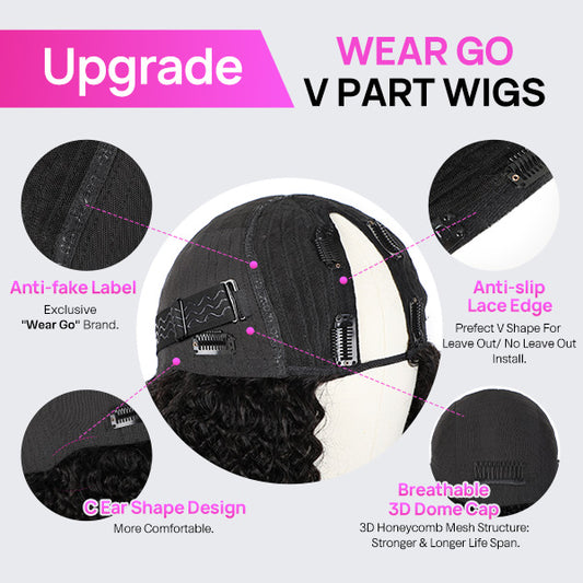[Get Free Wig] Afro Curly V Part Human Hair Wigs Natural Blend Glueless Wigs For Beginners