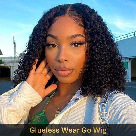 Vshow Bleached Knots Wear Go Wig Short Bob Wig Kinky Curly Human Hair Wigs 4x6 HD Lace Closure Wig