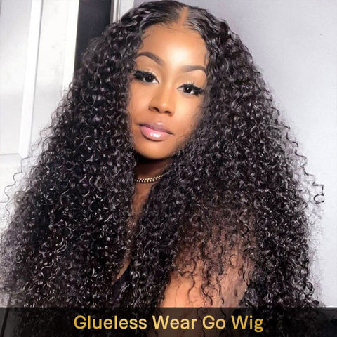 VSHOW Glueless Swiss HD Lace Wigs Wear Go Wig Kinky Curly Human Hair 180% Density Bleached Knots
