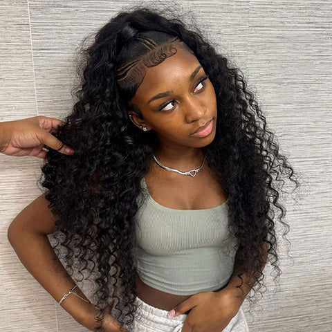 Water Wave 9x6 T Part Lace Human Hair Glueless Wigs With Drawstring Pre Cut Lace Natural Hairline