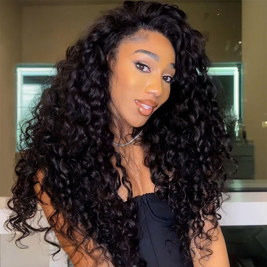 3 In 1 Half Wigs Water Wave Flip Over Human Hair Wigs Full Machiine Made Wigs With Natural Hairline