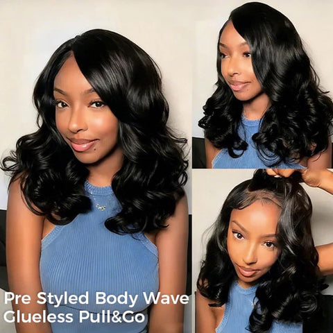 C Part Design Body Wave Wigs Layered Cut Yaki Body Pre Cut 10x6 HD Lace Wear Go Glueless Wigs Face Framing Curtain Bangs