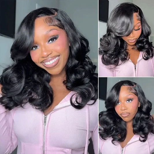 C Part Design Body Wave Wigs Layered Cut Yaki Body Pre Cut 10x6 HD Lace Wear Go Glueless Wigs Face Framing Curtain Bangs
