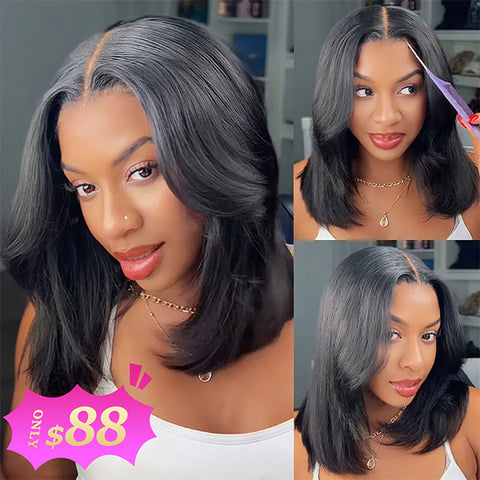 Layered Cut Yaki Straight Hair 9x6 T Part Lace Glueless Human Hair Wigs With Drawstring