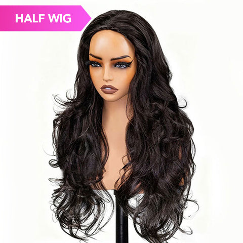 Pre Styled Butterfly Cut Layered Yaki Body V Part Human Hair Wigs With Drawstring 250% Density