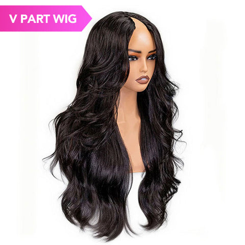 Pre Styled Butterfly Cut Layered Yaki Body V Part Human Hair Wigs With Drawstring 250% Density