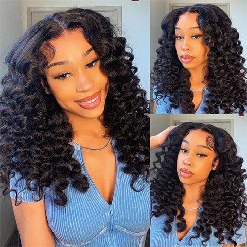 Vshow Yaki Wand Curly Wig Human Hair  Wear Go Glueless Fluffy Wig 7x5 Pre-Cut Lace With Drawstring