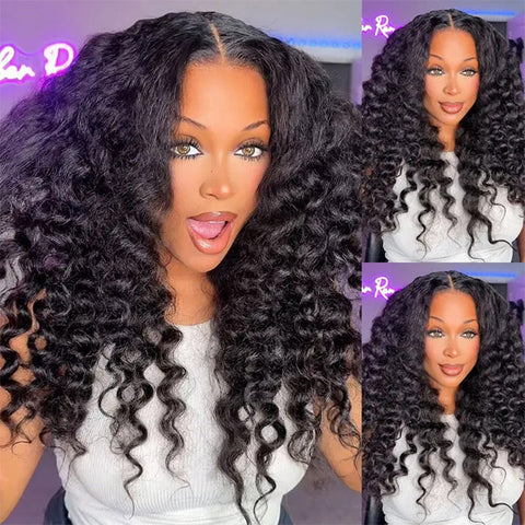 Vshow Yaki Wand Curly Wig Human Hair  Wear Go Glueless Fluffy Wig 7x5 Pre-Cut Lace With Drawstring