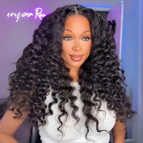 Vshow Yaki Wand Curly Wig Human Hair  Wear Go Glueless Fluffy Wig 7x5 Pre-Cut Lace With Drawstring