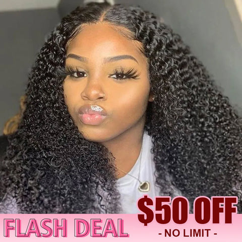 VSHOW Lace Front Human Hair Wigs Kinky Curly Wig For Women Curly Human Hair Wigs Flash Deal