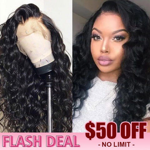 VSHOW 150%/200% Density Loose Deep Wave Lace Frontal Wigs Natural Human Hair Wigs Flash Deal
