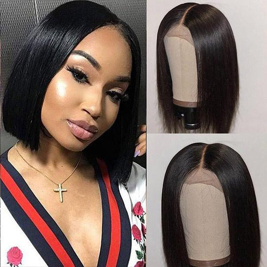 VSHOW Bob Straight Human Hair Lace Front Wigs Natural Black