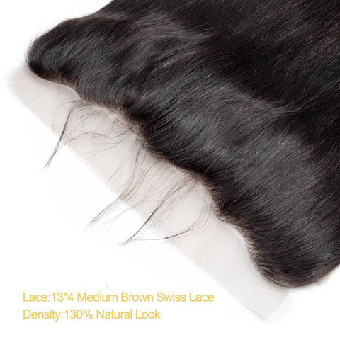 VSHOW HAIR Premium 9A Peruvian Human Virgin Hair Straight 3 Bundles with Pre Plucked 13x4 Frontal Natural Black