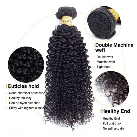 VSHOW HAIR Premium 9A Brazilian Human Virgin Hair Kinky Curly 3 Bundles with Pre Plucked Closure Deal Natural Black