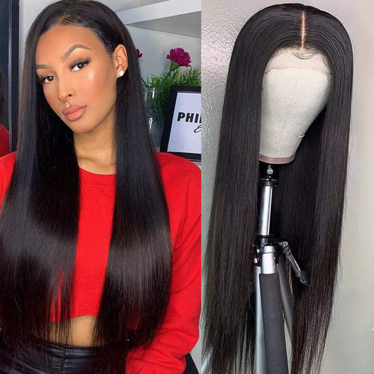 VSHOW Transparent Lace Front Wigs Straight Human Hair Natural Black