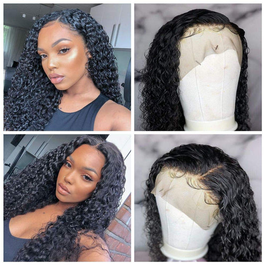 VSHOW HAIR Premium 9A Water Wave Human Hair Lace Front Wigs Natural Black