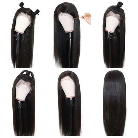 VSHOW Transparent Lace Front Wigs Straight Human Hair Natural Black