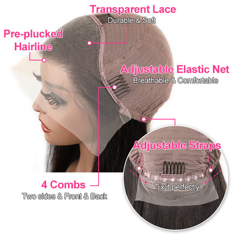 VSHOW Loose Deep Wave Transparent Lace Front Human Hair Wigs For Women Natural Black Wig