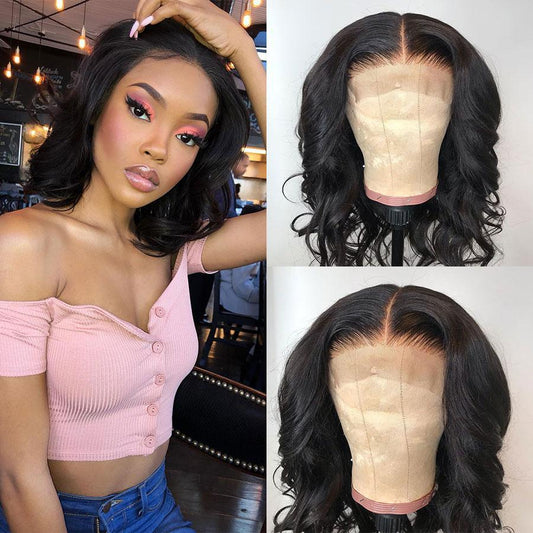 VSHOW Bob Body Wave Human Hair Lace Front Wigs Pre Plucked With Baby Hair Natural Black