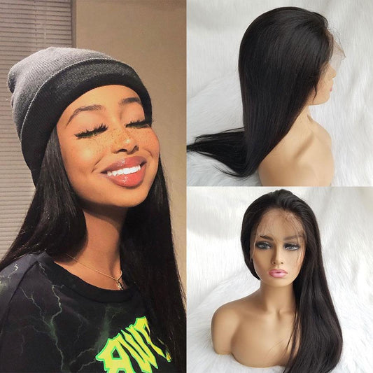 VSHOW Straight Human Hair Full Lace Wigs Natural Black