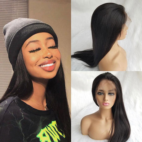 VSHOW Straight Human Hair Lace Front Wigs Natural Black Flash Deal