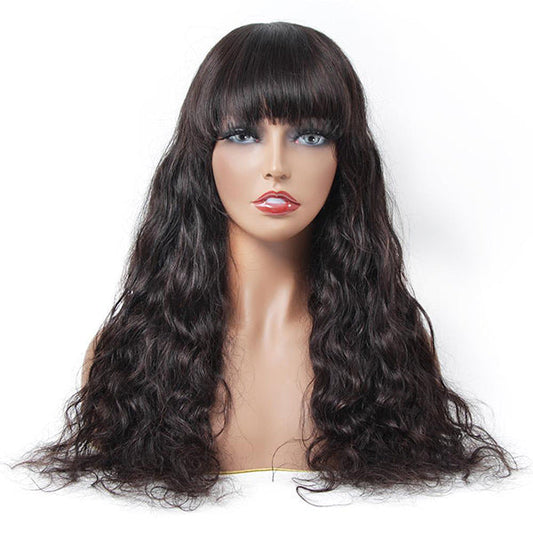 VSHOW HAIR Loose Deep Wave Human Hair None Lace Wigs with Bangs