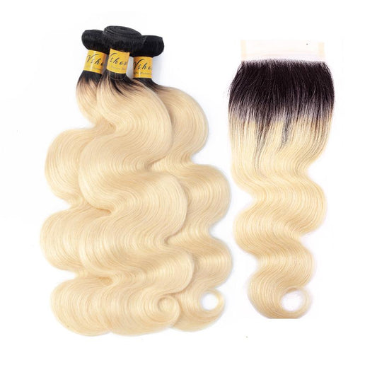 VSHOW HAIR Human Virgin Hair 1b#613 Blonde Body Wave 3 or 4 Bundles with Closure