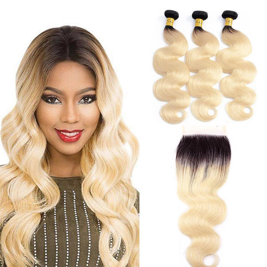 VSHOW HAIR Human Virgin Hair 1b#613 Blonde Body Wave 3 or 4 Bundles with Closure