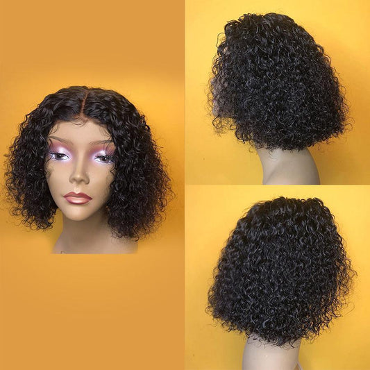 VSHOW HAIR Premium 9A Bob Kinky Curly Human Hair Lace Front Wigs Natural Black