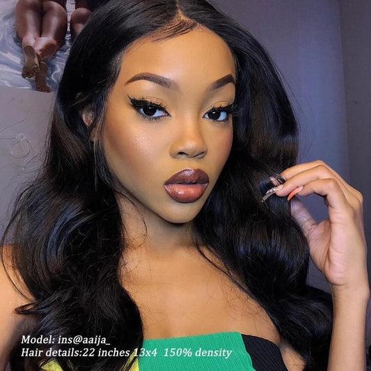 VSHOW Transparent Lace Front Wigs Body Wave Human Hair Pre Plucked with Baby Hair Natural Black