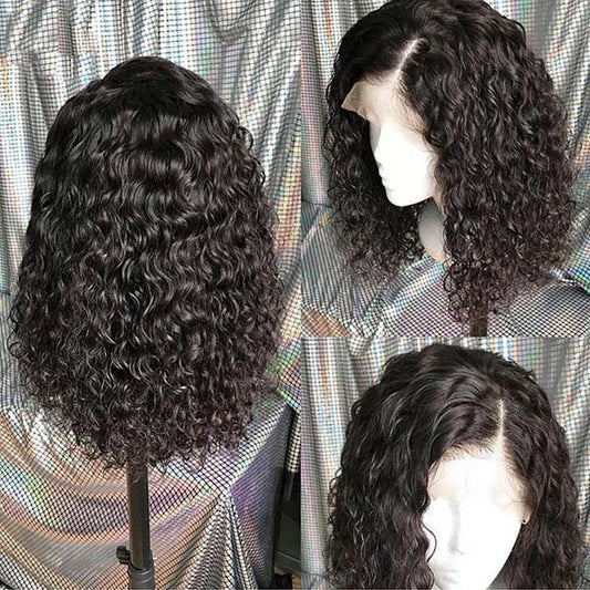 VSHOW Bob Water Wave Human Hair Lace Front Wigs Natural Black