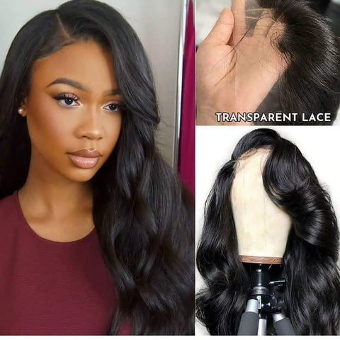 VSHOW Transparent Lace Front Wigs Body Wave Human Hair Natural Black