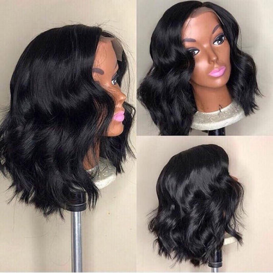 VSHOW Bob Body Wave Human Hair Lace Front Wigs Pre Plucked With Baby Hair Natural Black