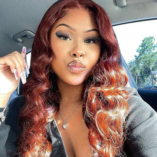 VSHOW #33 Reddish Brown Color Wig Body Wave Hair Transparent lace Human Hair Wigs