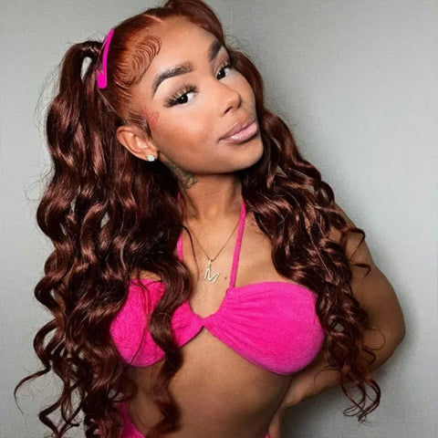 VSHOW #33 Reddish Brown Color Wig Body Wave Hair Transparent lace Human Hair Wigs