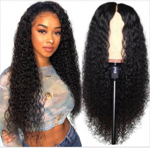 VSHOW Kinky Curly Hair Human Hair Full Lace Wigs Natural Black Color