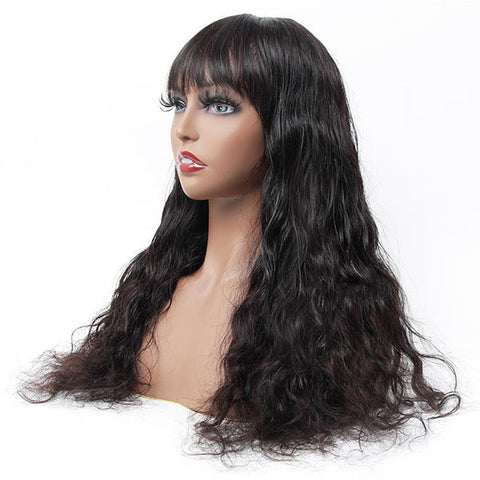 VSHOW HAIR Loose Deep Wave Human Hair None Lace Wigs with Bangs
