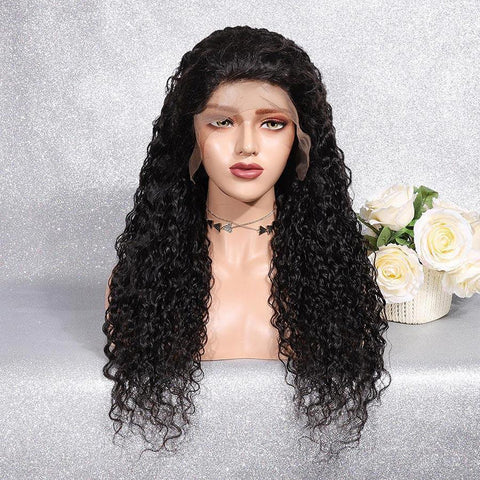 VSHOW Transparent Lace Front Wigs Water Wave Human Hair Natural Black