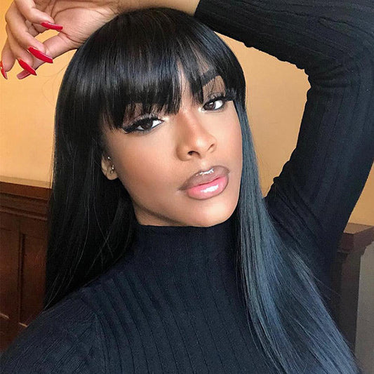 VSHOW HAIR Premium 9A Straight Human Hair None Lace Wigs with Bangs